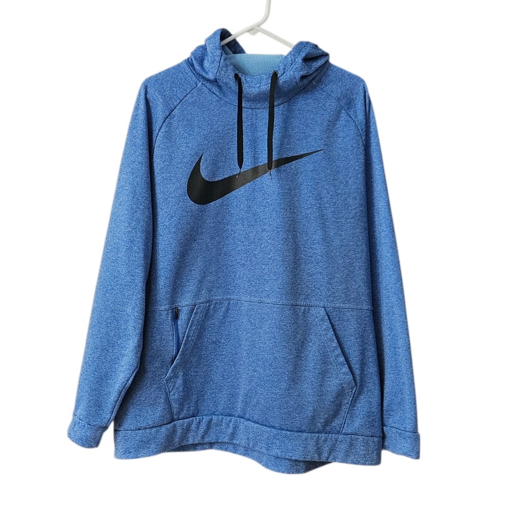 Nike Men's Therma-Fit Swoosh Hoodie Pullover Size XXL Heathered Blue Black